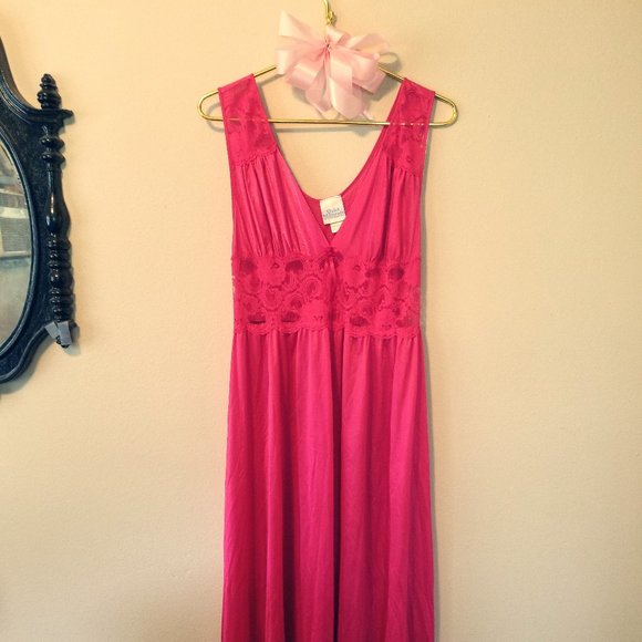Vintage Deep Pink Sheer Lace Nightgown from Q.M. - Picture 1 of 5